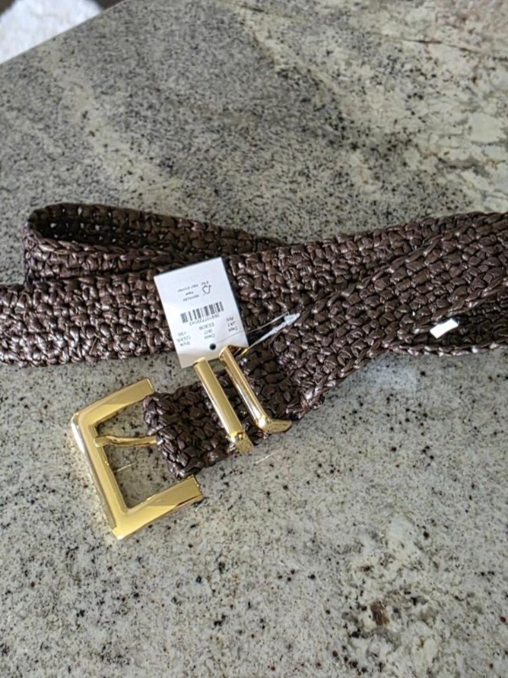 NWT J. Crew Woven Raffia Square Buckle Belt, Brown, XS/S